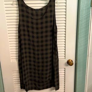 Eileen Fisher XL 100% Silk Tunic/Dress Black & Dk Olive Buffalo Check
